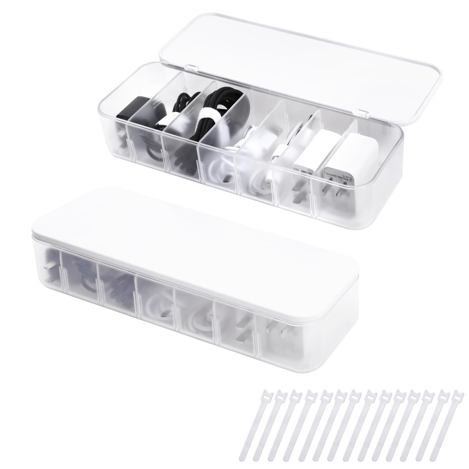 FRETONBA Cable Management Box - 2 Pack Cord Organiser with 7 Compartments
