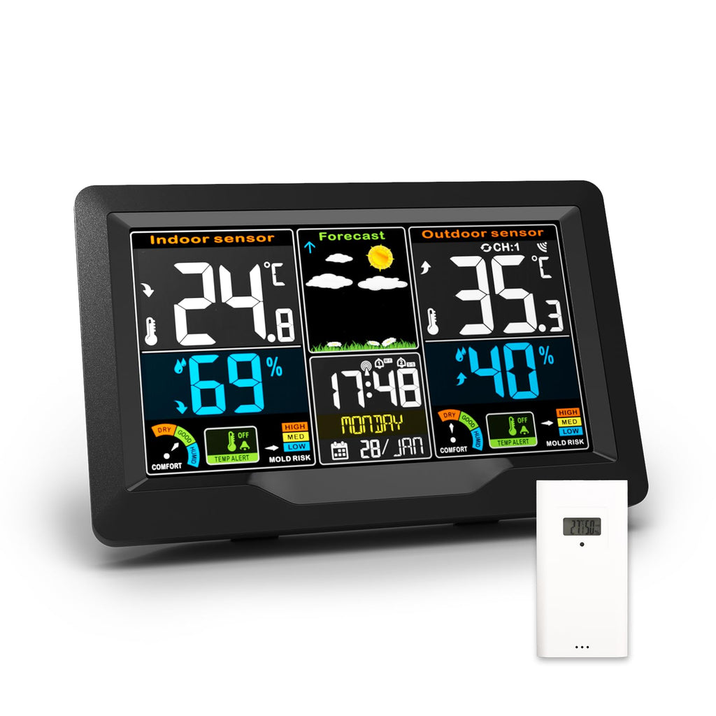 Qxmcov Wireless Weather Station – Large LCD Digital Thermometer & Sensor