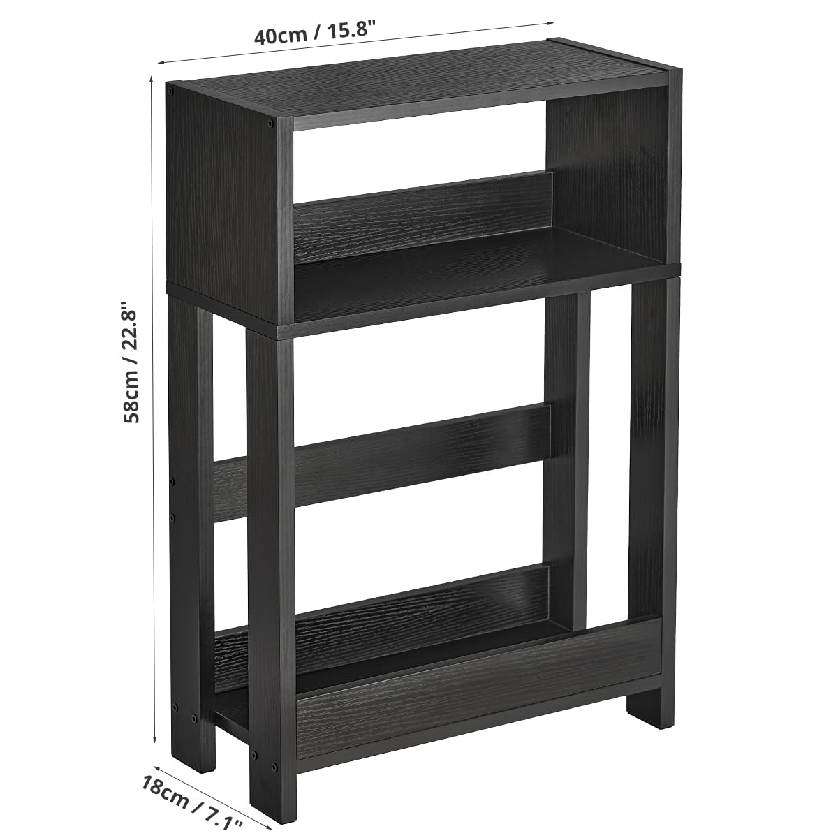 ZEXVIDA Narrow Side Table with Storage Shelf, 3-Tier Slim End Table & Nightstand for Bedroom, Living Room, Sofa Side Table for Small Spaces Black