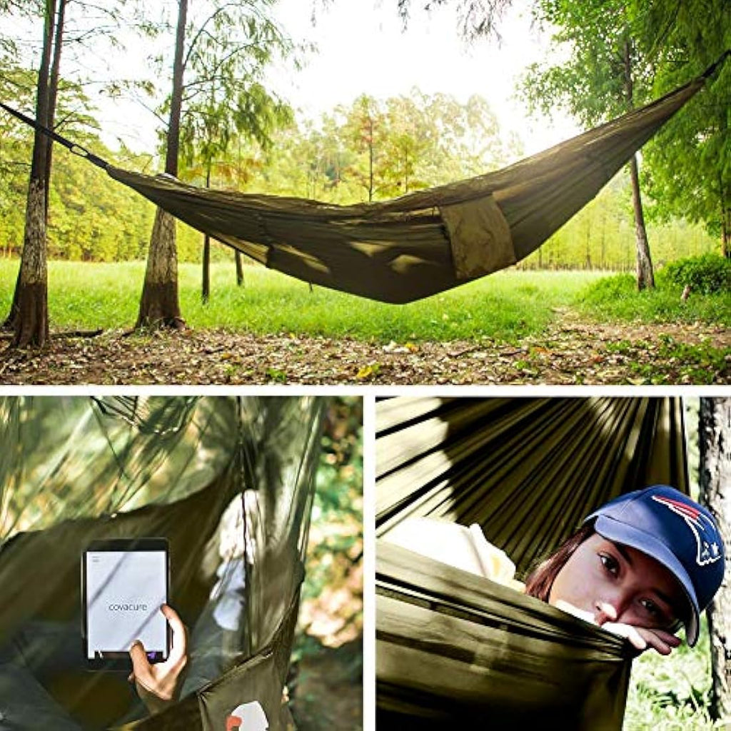 COVACURE Camping Hammock with Mosquito Net | Ultralight Parachute Nylon