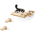 FUKUMARU 3-in-1 Cat Wall Shelves | Solid Wood Perch & Food Station Set