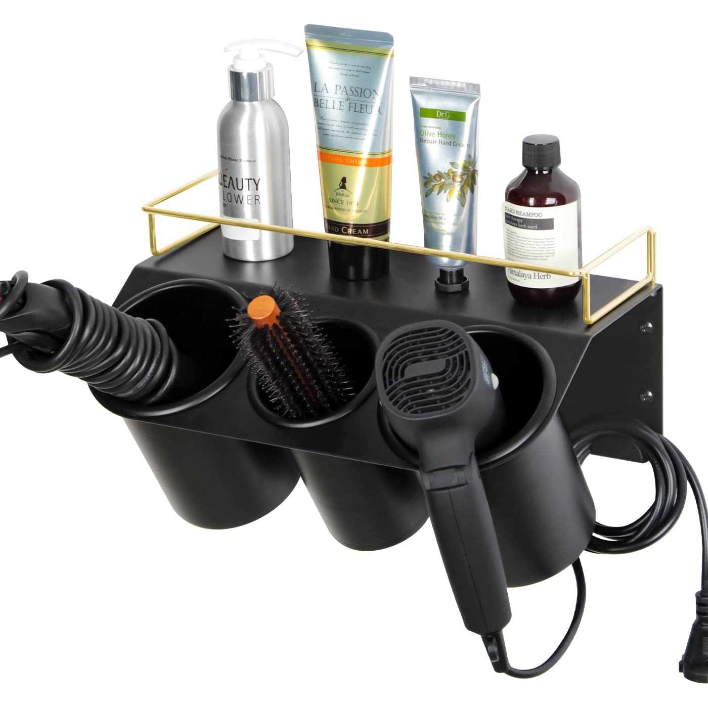 J Jackcube Design Hair Tool Organizer - Wall Mount Steel Caddy with 3 Cups