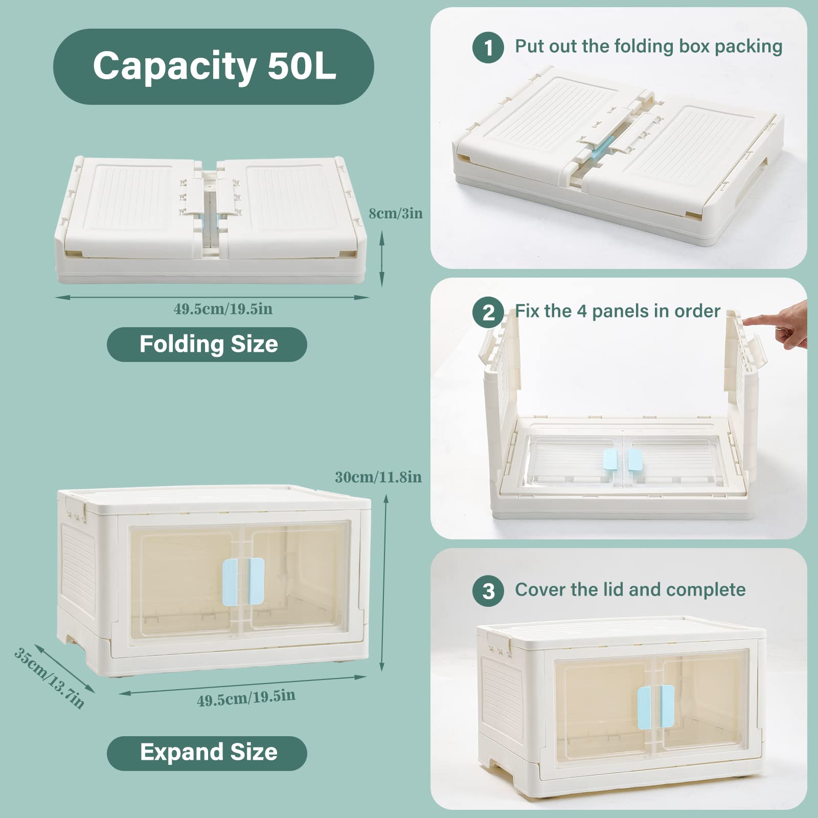 BTGGG 3-Pack Stackable Storage Boxes | 150L Foldable Plastic Bins