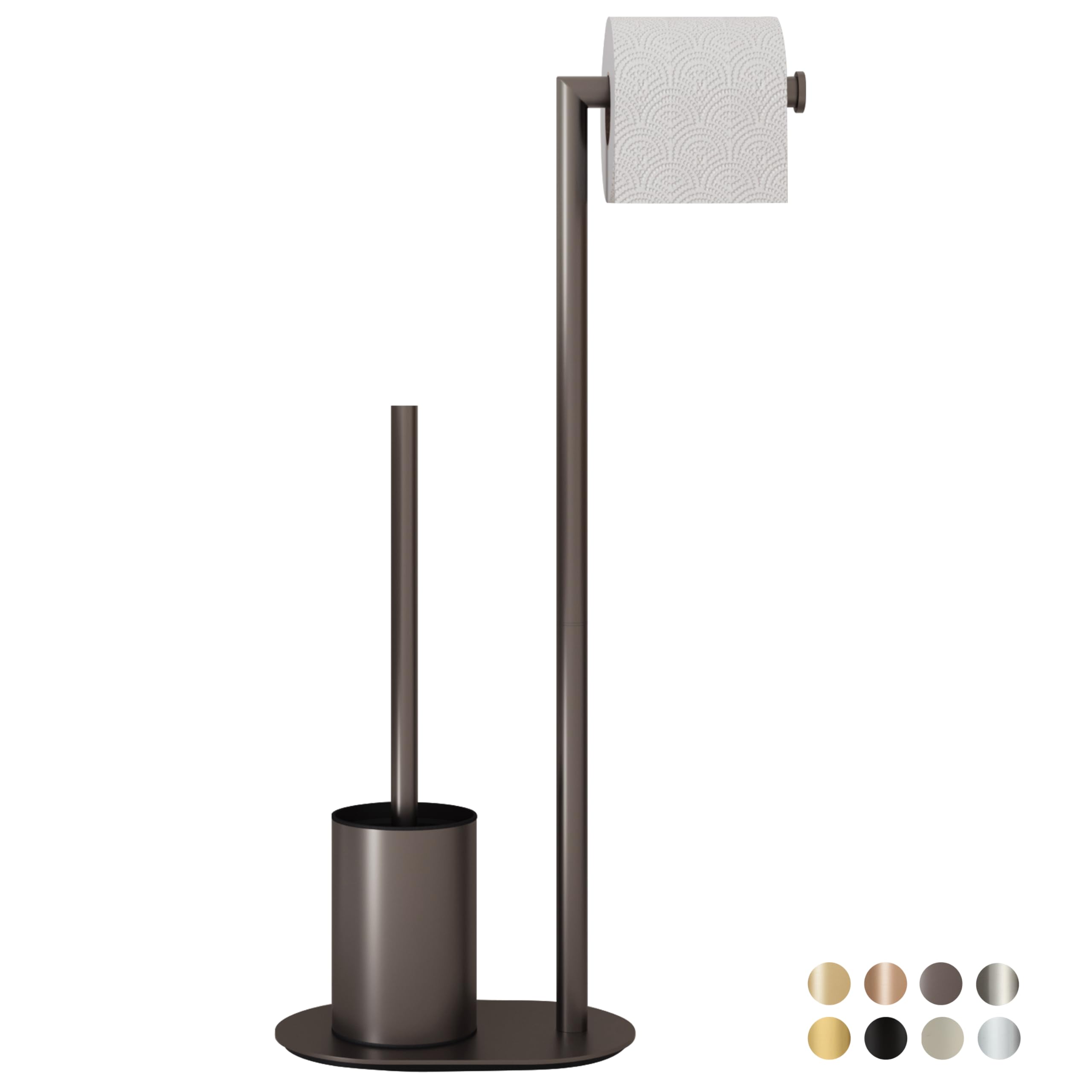 BVL Grey Stainless Steel Toilet Set | Standing Roll Holder & Brush