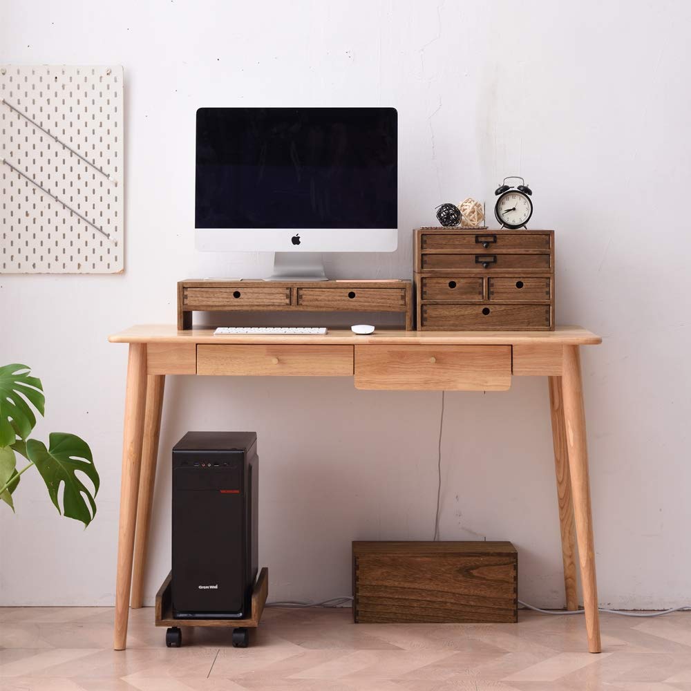 KIRIGEN Wooden CPU Stand PC Cart for ATX Tower, Adjustable Computer Tower Stand with Locking Caster Wheels, Solid Wood Mobile Desktop Case Holder - image 4
