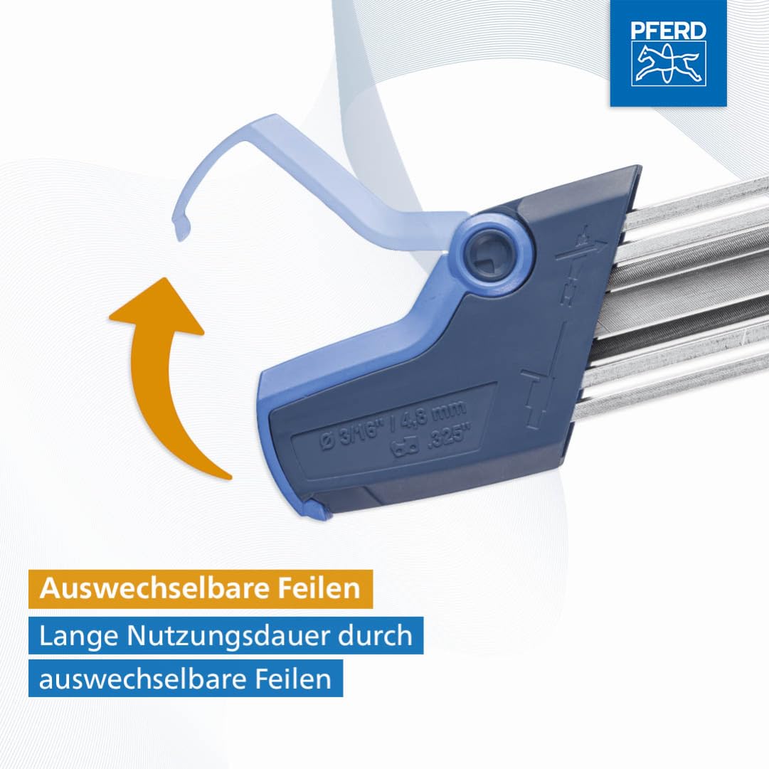 Pferd Chain Saw Sharpener – 4 mm Precision File Tool, Silver/Blue