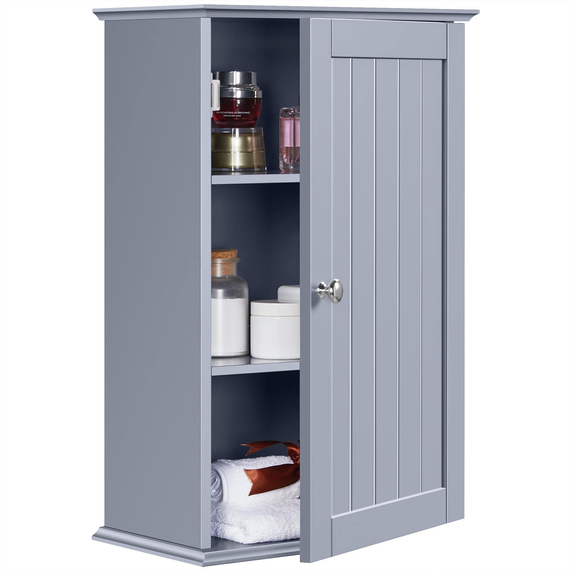Yaheetech Wall Mounted Bathroom Cabinet – Grey Wooden Storage Cupboard