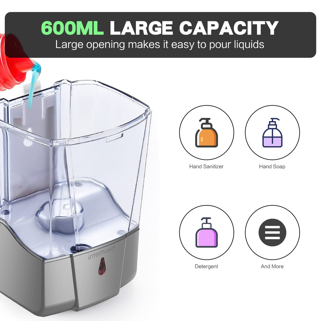 interhas! Automatic Wall Mounted Commercial Hand Sanitizer Dispenser - Liquid/Gel Touchless, 600ml/20oz Silver - image 5