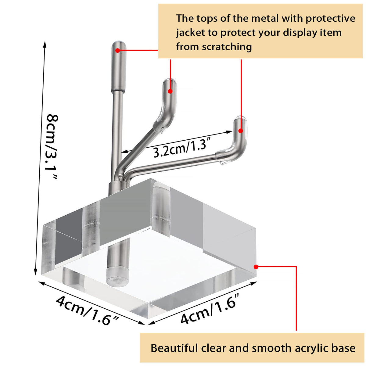 BTSKY Mini Size Adjustable Silver Metal Arm Display Stand with Square Base - image 3