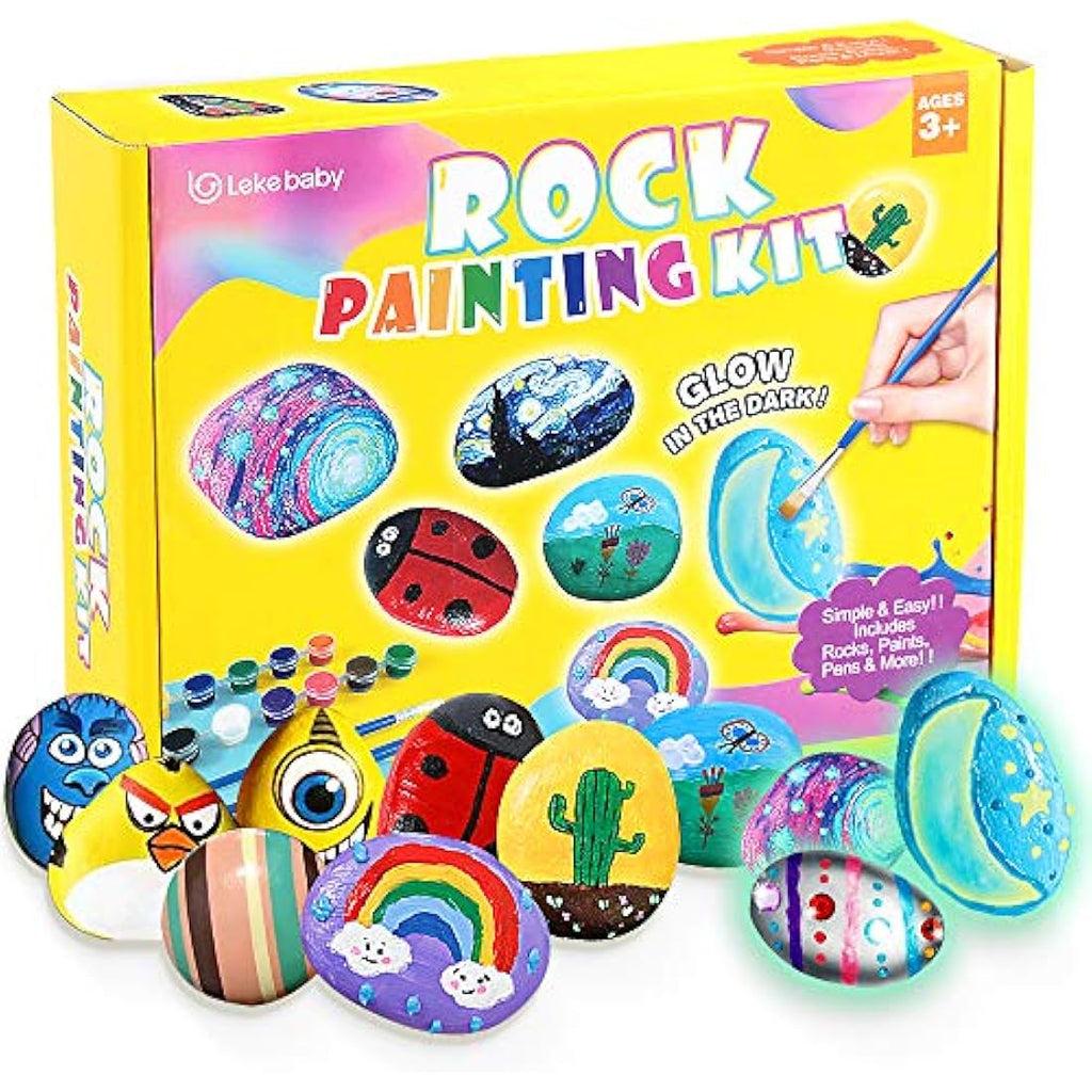 Lekebaby Rock Painting Kit – Glow in the Dark Arts and Crafts for Kids