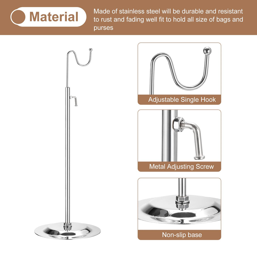 sourcing map Purse Display Stand Set 2 Pack Adjustable Tabletop Single Hook Handbag Rack Metal Bag Holder for Retail Boutique Store - Silver - image 4