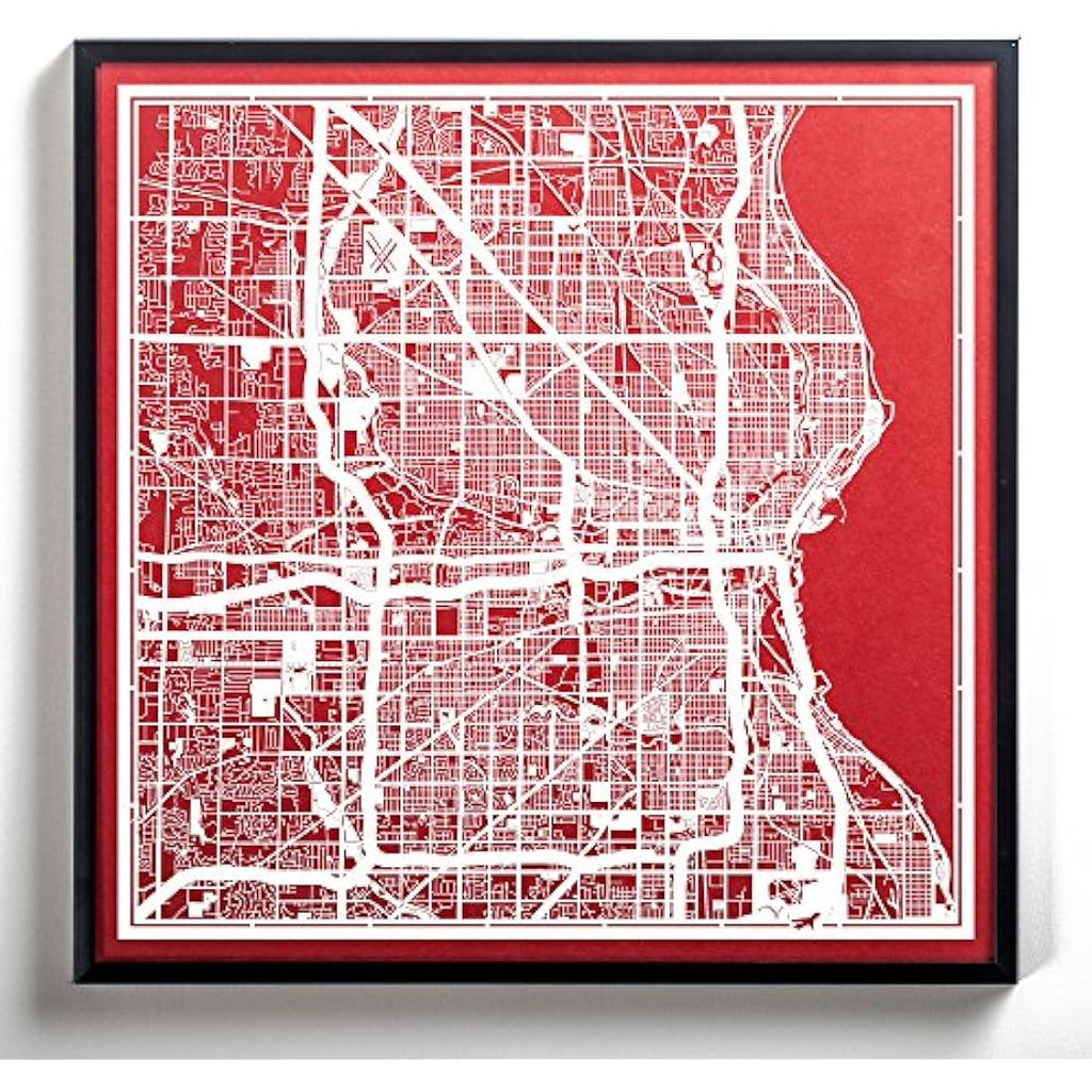 Milwaukee Laser Cut Map – 12x12 White Paper Art Wall Decor