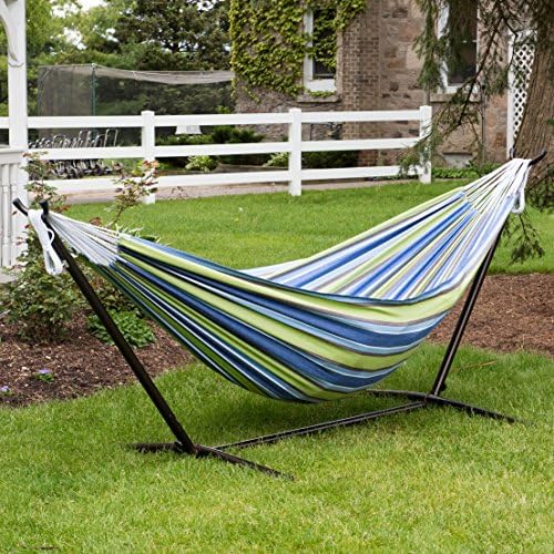 Vivere Double Cotton Hammock with Steel Stand and Carrying Bag – Oasis