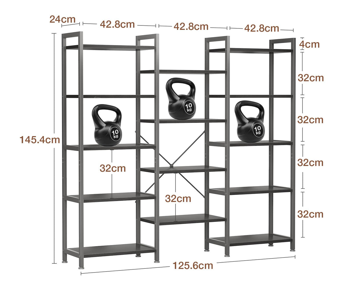 Coleshome 5-Tier Book Shelf, Industrial Bookcase, 146cmx126cm, Black - image 2