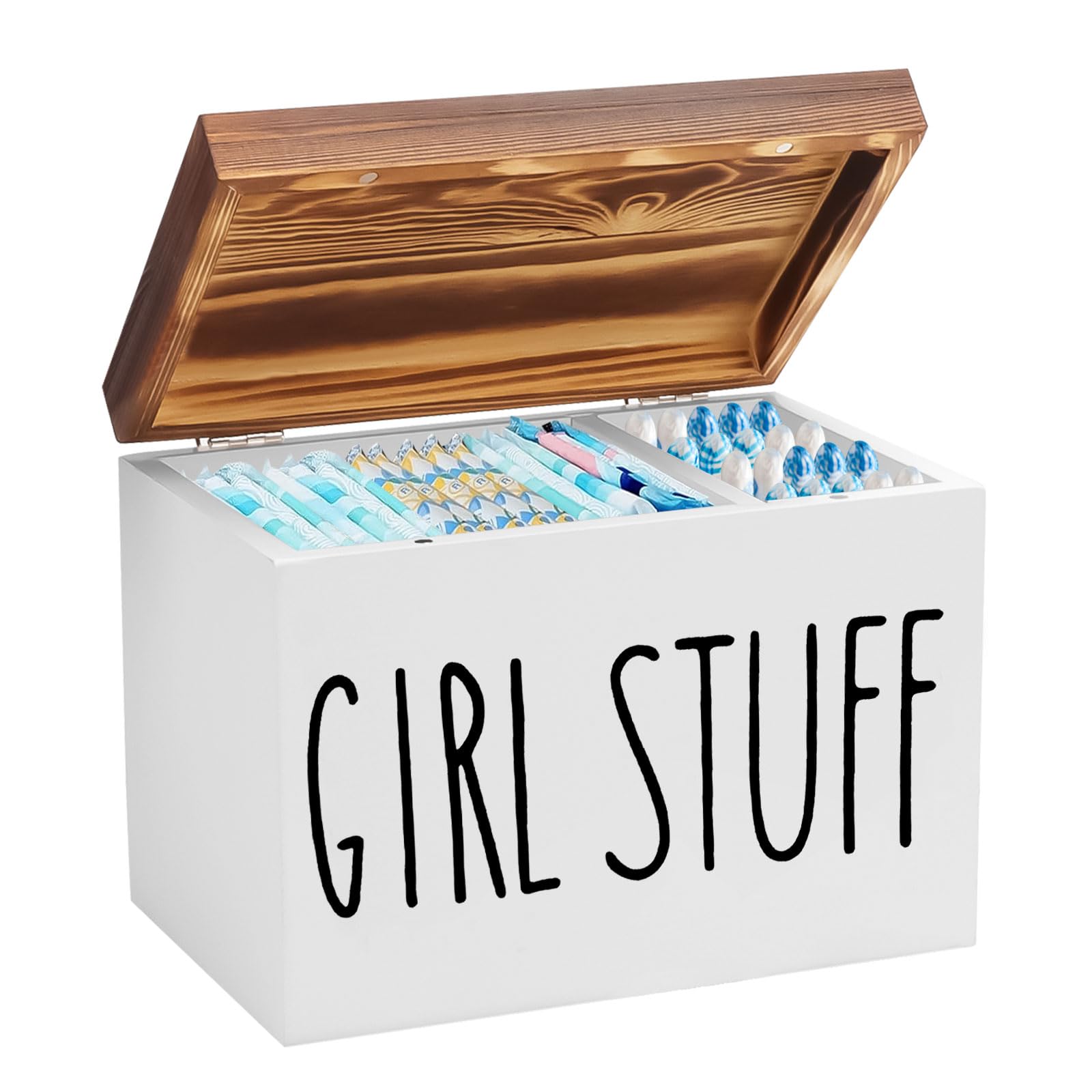 Qivine Tampon Holder - Wooden Period Storage Box with Lid for Bathroom