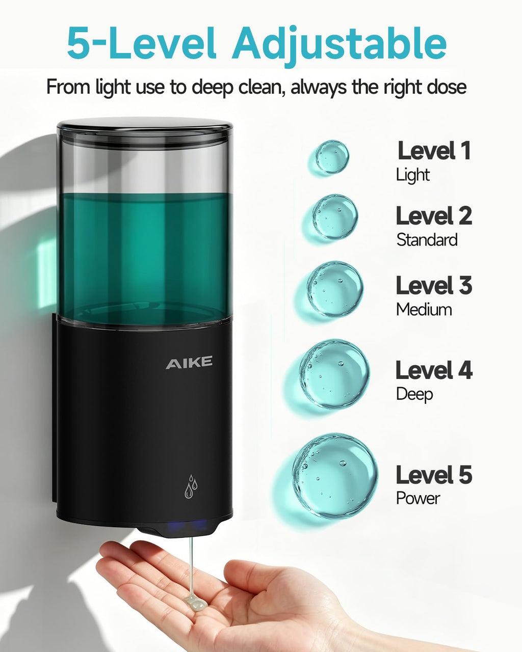 AIKE Automatic Liquid Soap Dispenser Wall Mount, IPX7 Waterproof 400ml - image 3