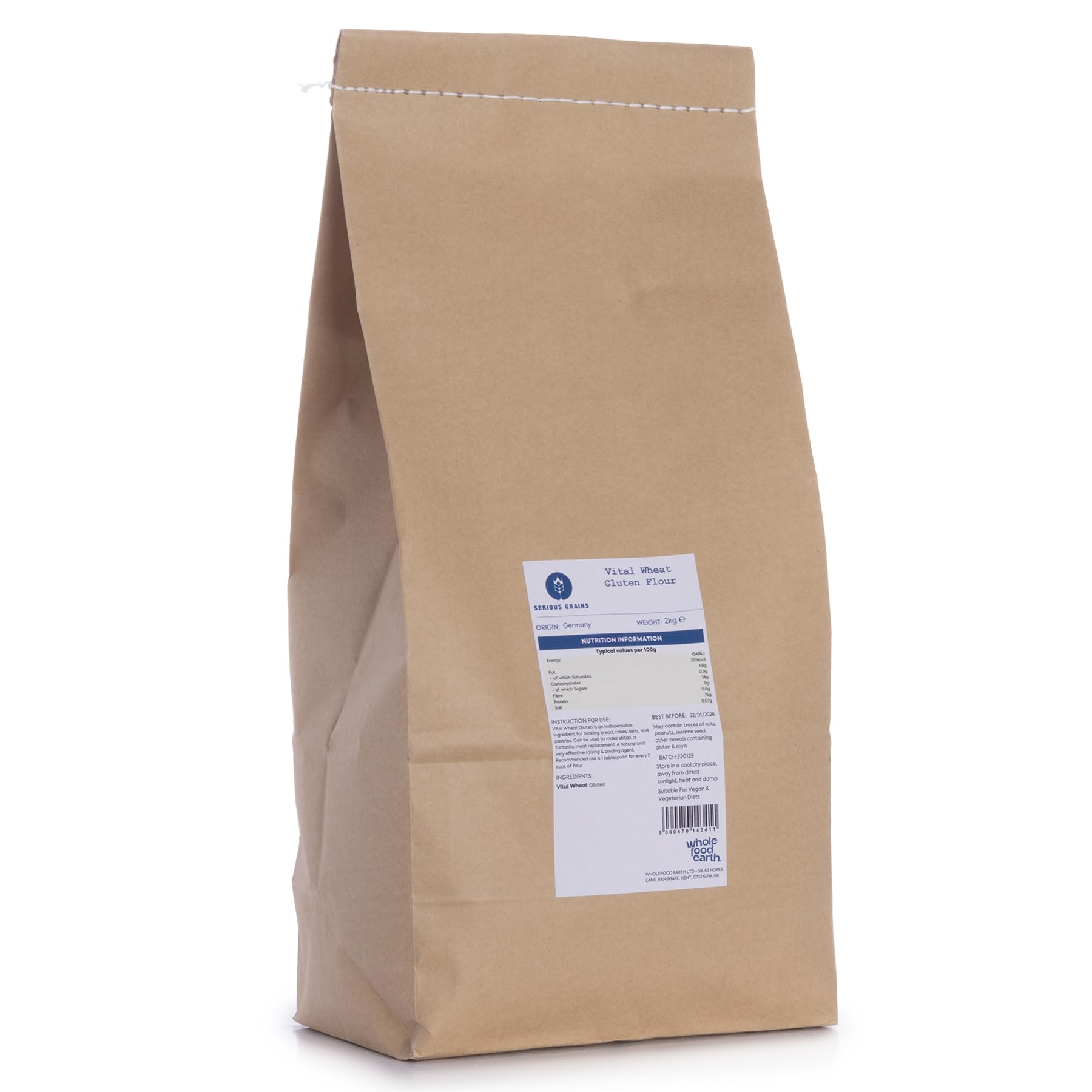 Wholefood Earth Vital Wheat Gluten Flour – 2kg High Protein Bread Flour