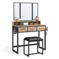 VASAGLE Industrial Vanity Table with Tri-Fold Mirror and Stool – Camel