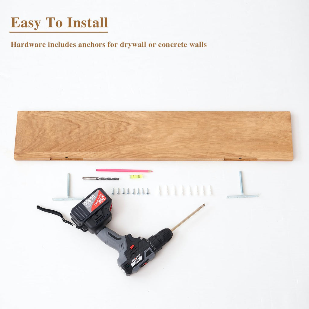 TREOAKWIS Oak Wooden Floating Shelf – Rustic Solid Wood Wall Display
