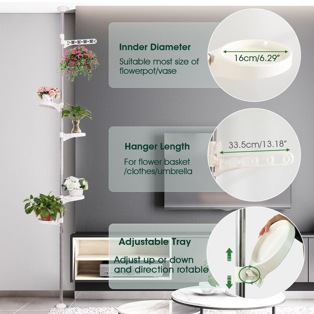 Hershii 5-Layer Tension Rod Plant Stand | Adjustable Floor to Ceiling Rack