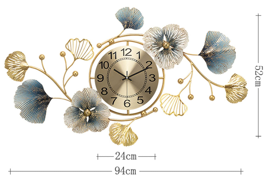 Large Silent Wall Clock | Modern Ginkgo Leaf Metal Art
