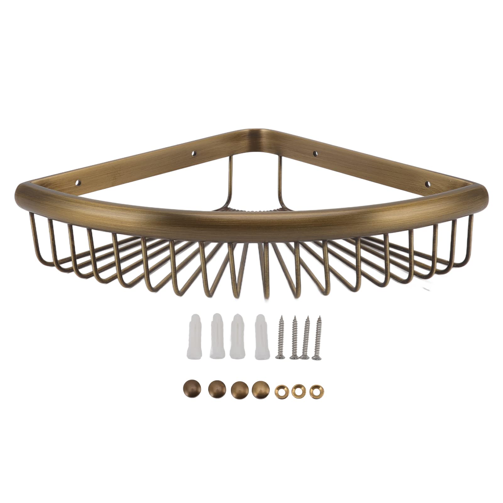 Vintage Brass Corner Shower Caddy – Rustproof Wall Shelf