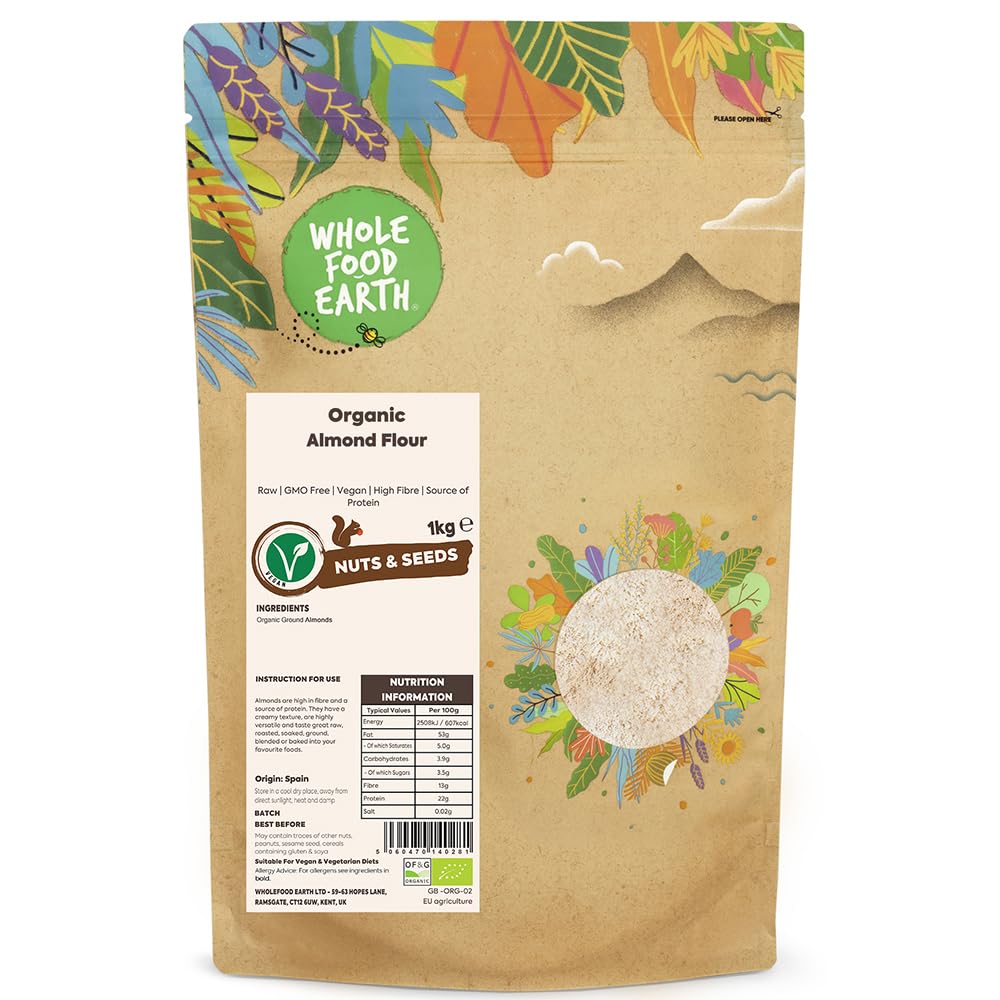Wholefood Earth Organic Almond Flour – 1kg Raw Ground Almonds