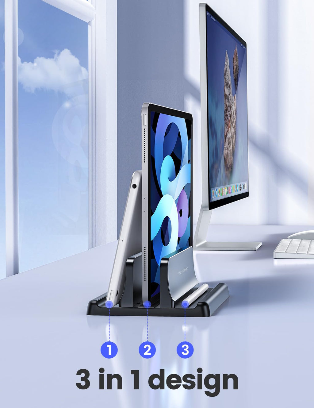 VAYDEER Vertical Laptop Stand, 1-Slot, Adjustable, ABS, Black - image 2