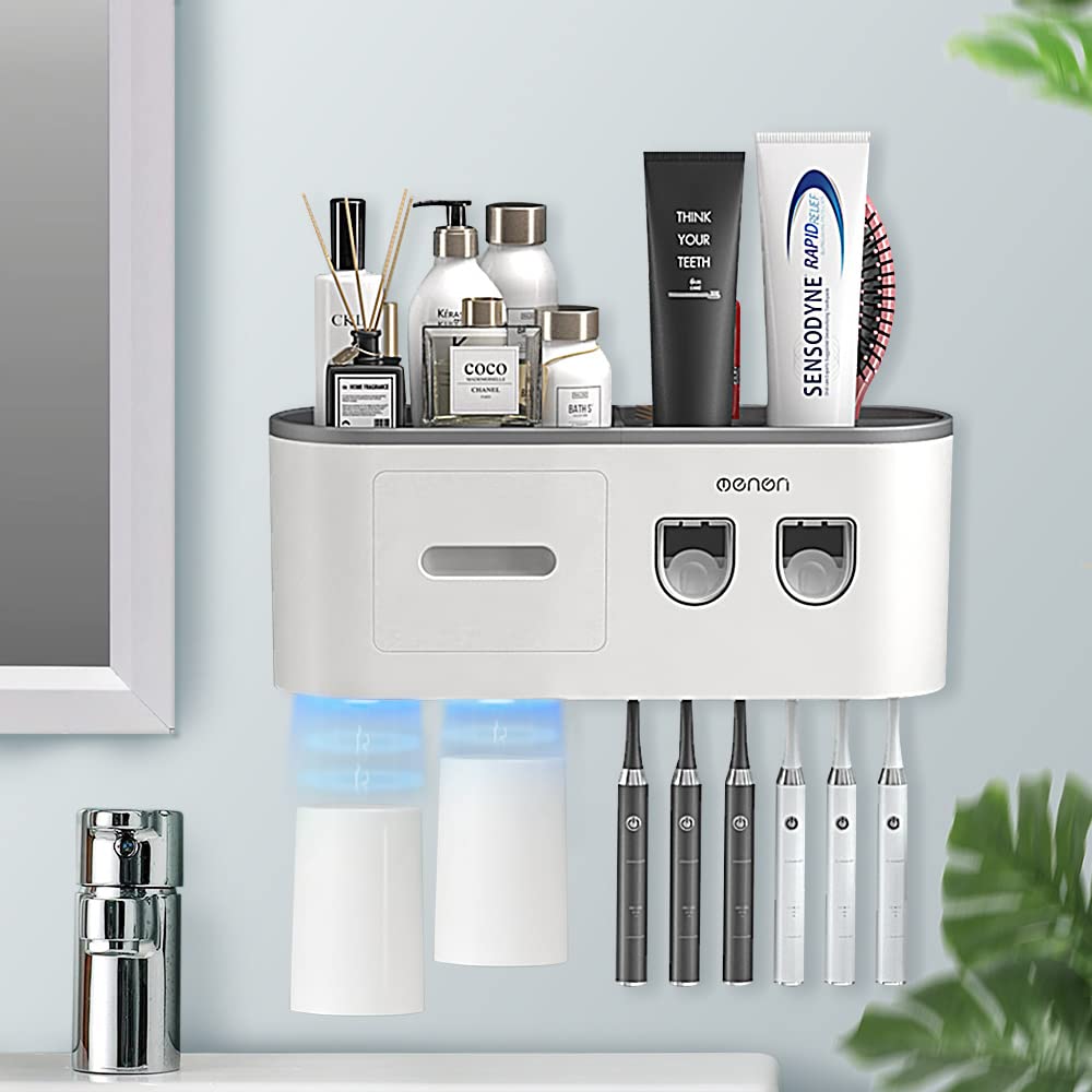 BHeadCat Wall Mounted Toothbrush Holder with Dual Toothpaste Dispensers