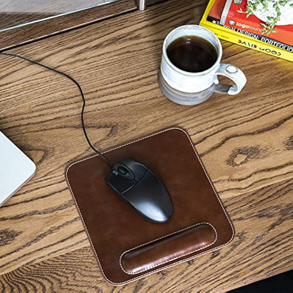 Londo Genuine Leather Mousepad with Ergonomic Wrist Rest - Brown
