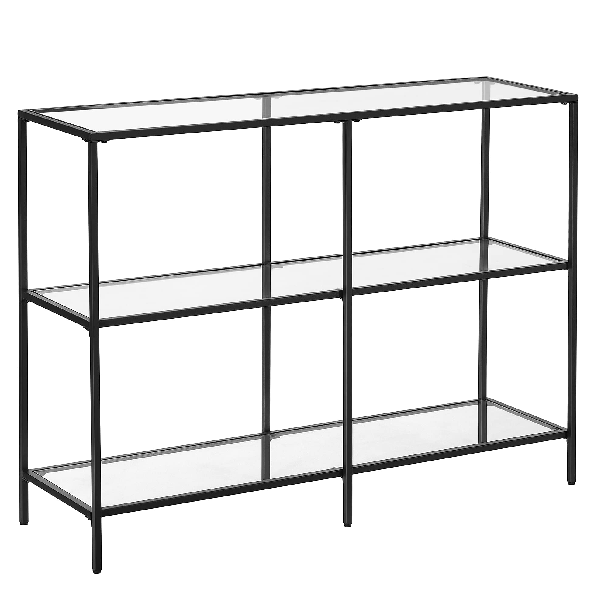 VASAGLE 3-Tier Console Table | Modern Tempered Glass & Steel Frame – Black