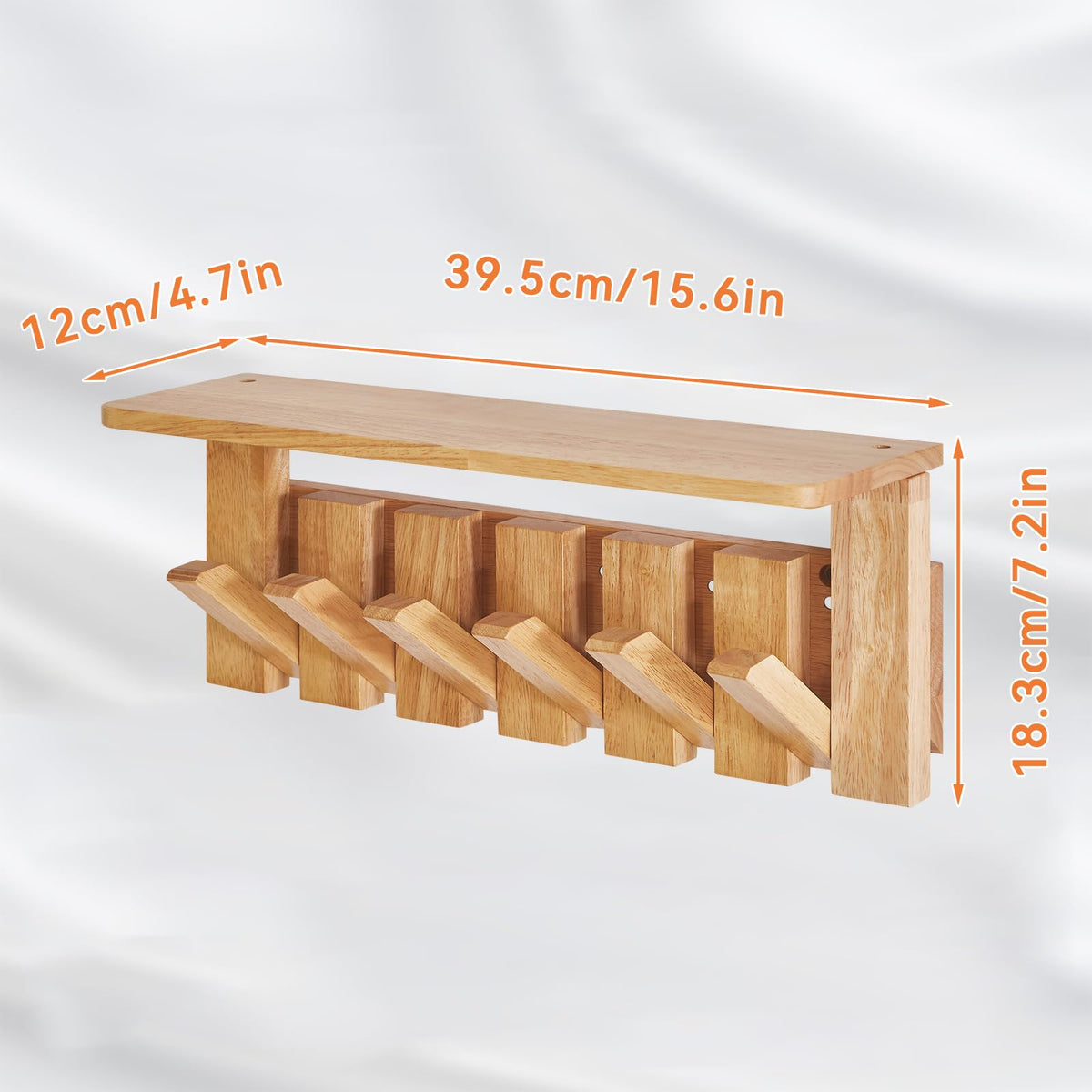 YMYNY Piano Key Coat Hooks Wall Mounted with Shelf, Natural, HWS008N - image 2
