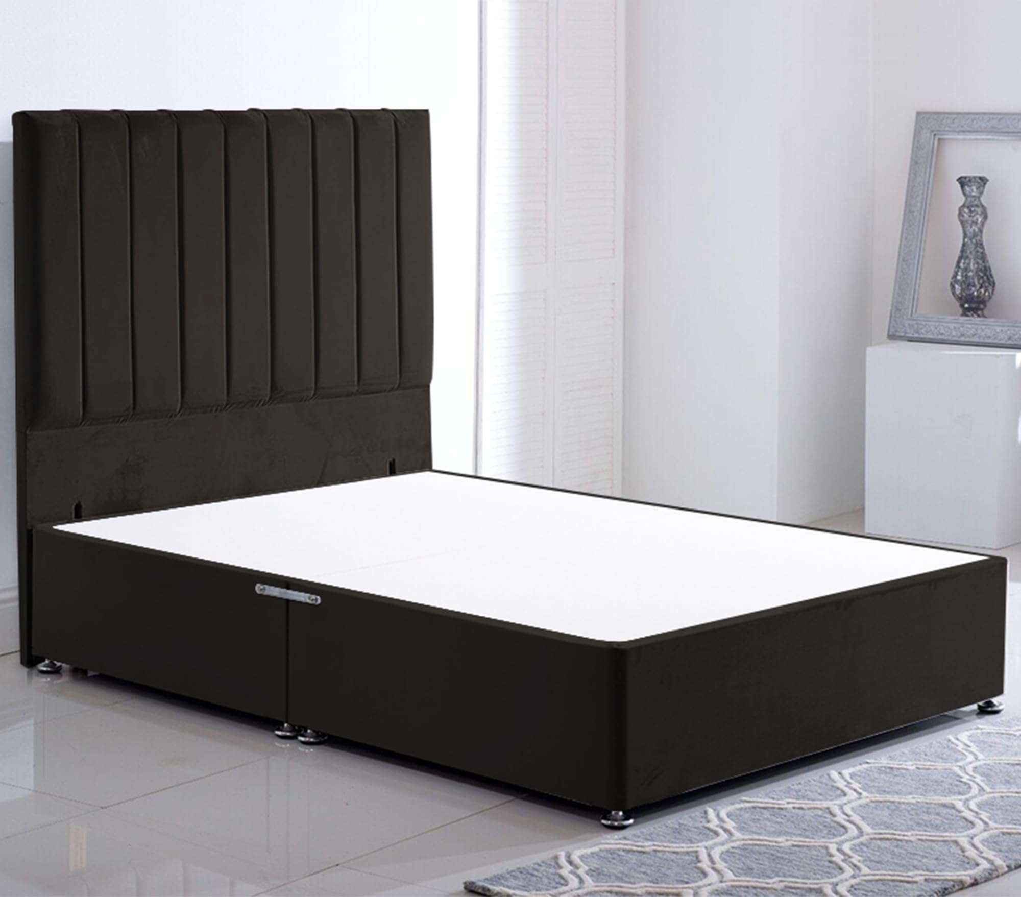 ComfoRest King Size Divan Bed Base – Black Plush Velvet 54" Headboard