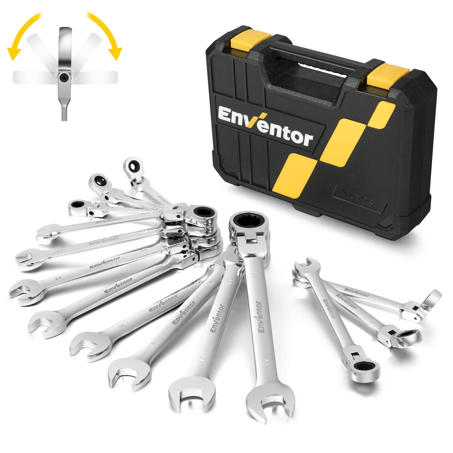 Enventor 14-Piece Flex-Head Ratchet Spanner Set | 6-19mm Metric Wrenches