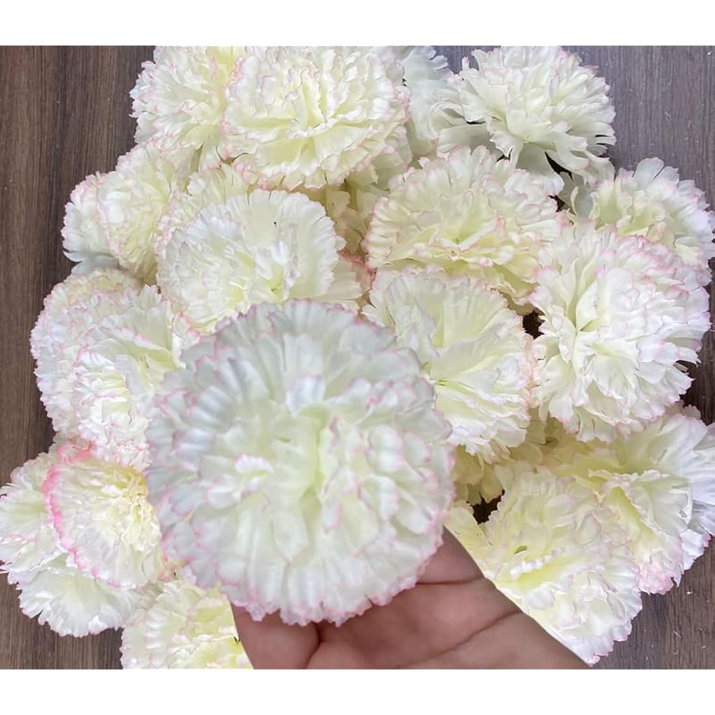 Rikyo 50pcs Silk Carnation Flower Heads with Stems for DIY Decor – Champagne