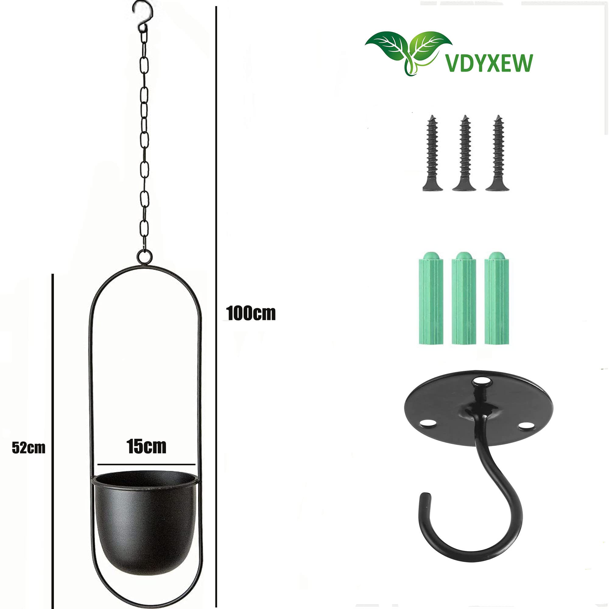 VDYXEW Metal Hanging Planter – Modern Black Ceiling Flower Pot for Indoor