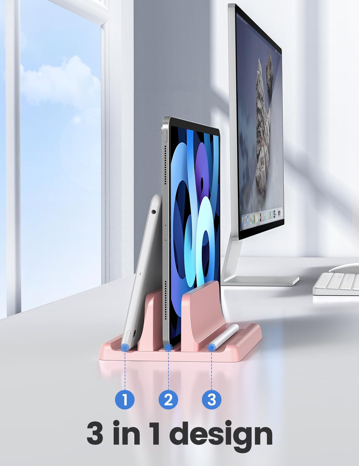 Vaydeer Vertical Laptop Stand Holder Plastic Adjustable Dock for MacBook Pro, Air, HP, Dell, Microsoft Surface, Lenovo, Up to 17.3 Inches Pink