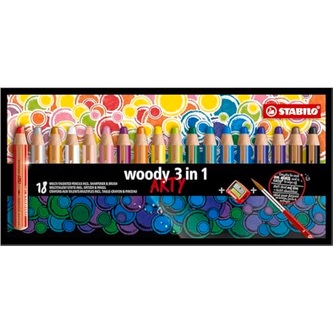 STABILO Woody 3-in-1 Watercolor Pencils - 18 Assorted Colors with Brush