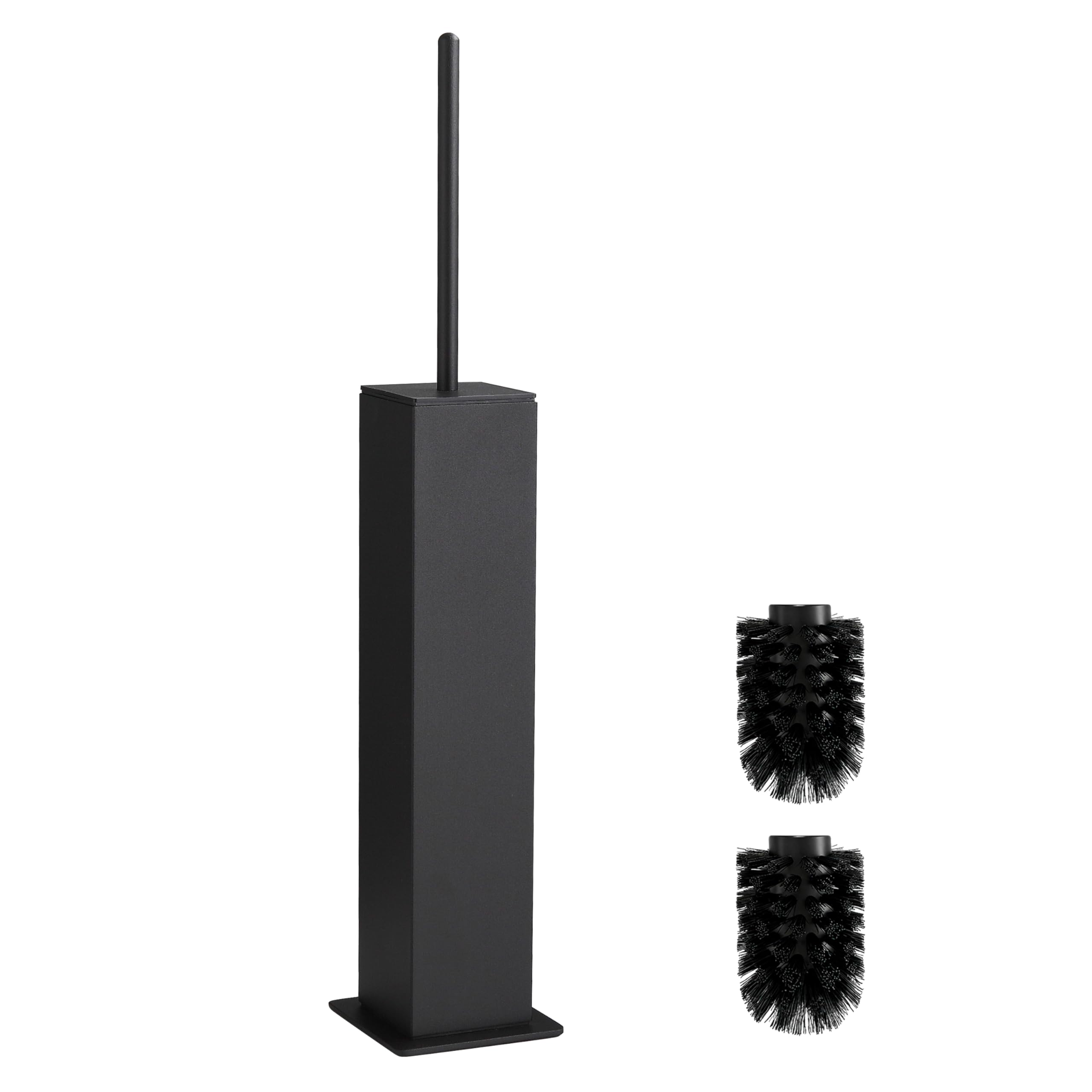BVL Slim Metal Toilet Brush with 2 Heads | Square Black Bathroom Set