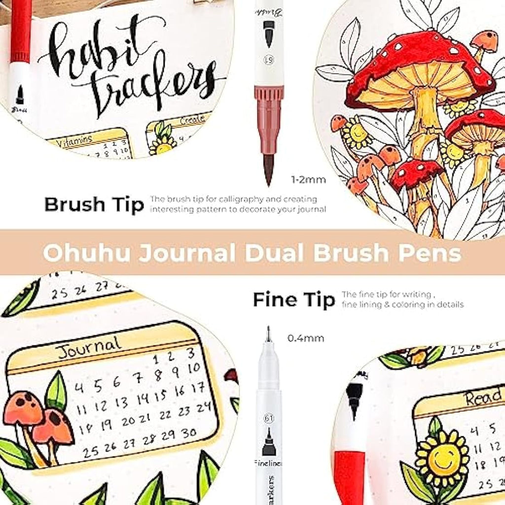 Ohuhu 120 Dual Tip Brush Markers – Maui Series Art Pens with Case