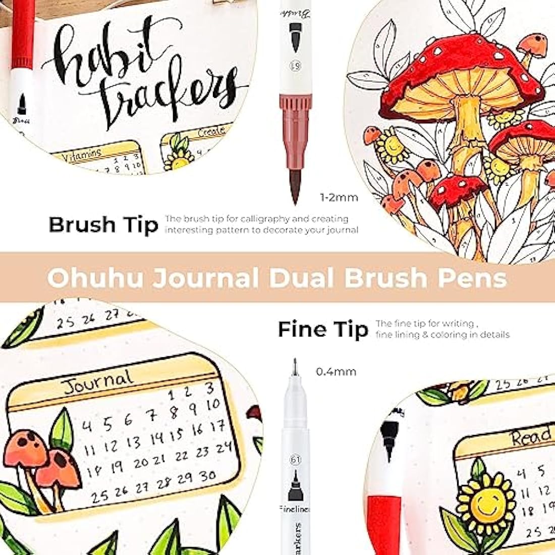 Ohuhu 120 Dual Tip Brush Markers – Maui Series Art Pens with Case
