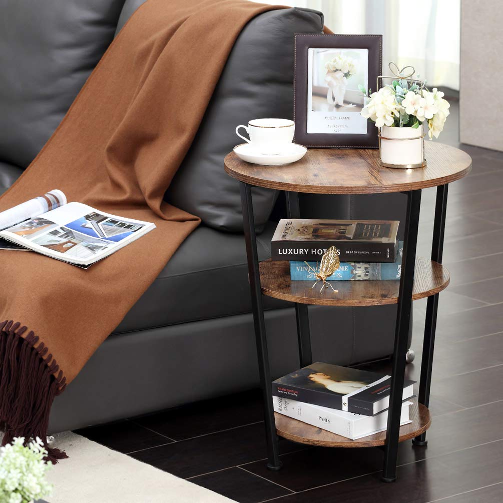 DREAMSOULE Industrial End Table, 3 Tiers Round Side Table with Sturdy Metal Frame, Round Sofa Table, Vintage Nightstand for Living Room Bedroom - image 5