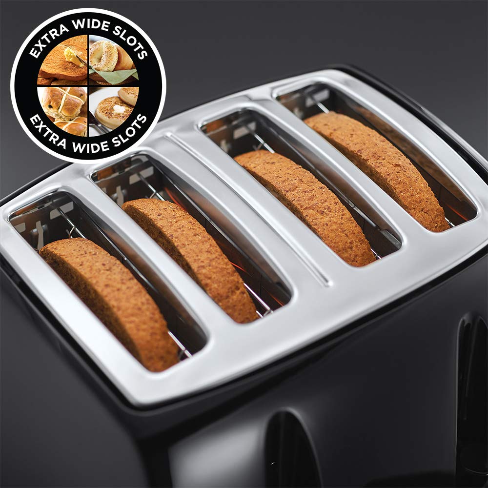 Russell Hobbs Textures 4-Slice Toaster | Extra Wide Slots – Black