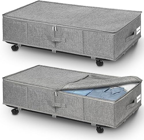 JUPELI Under Bed Storage on Wheels | 50L Foldable Rolling Organiser | 2 Pack