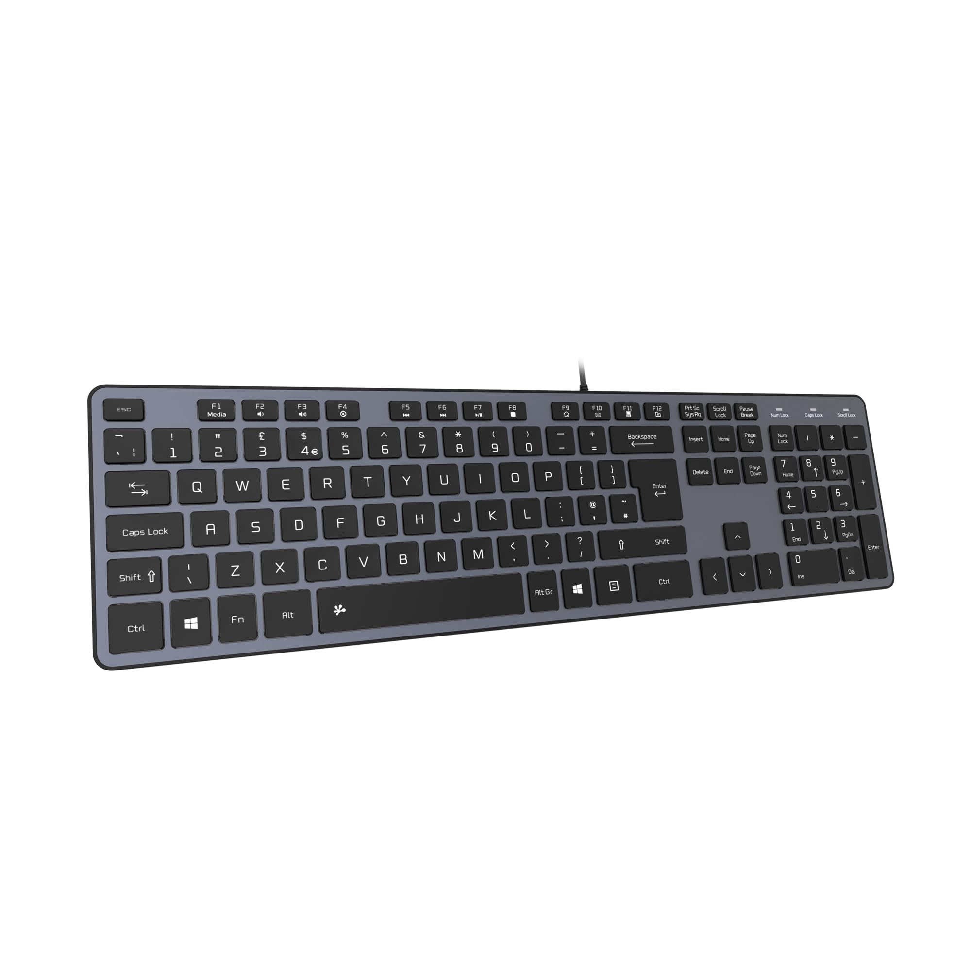 B.FRIENDIT Slim Wired Keyboard – Quiet Full Size UK Layout, Space Gray
