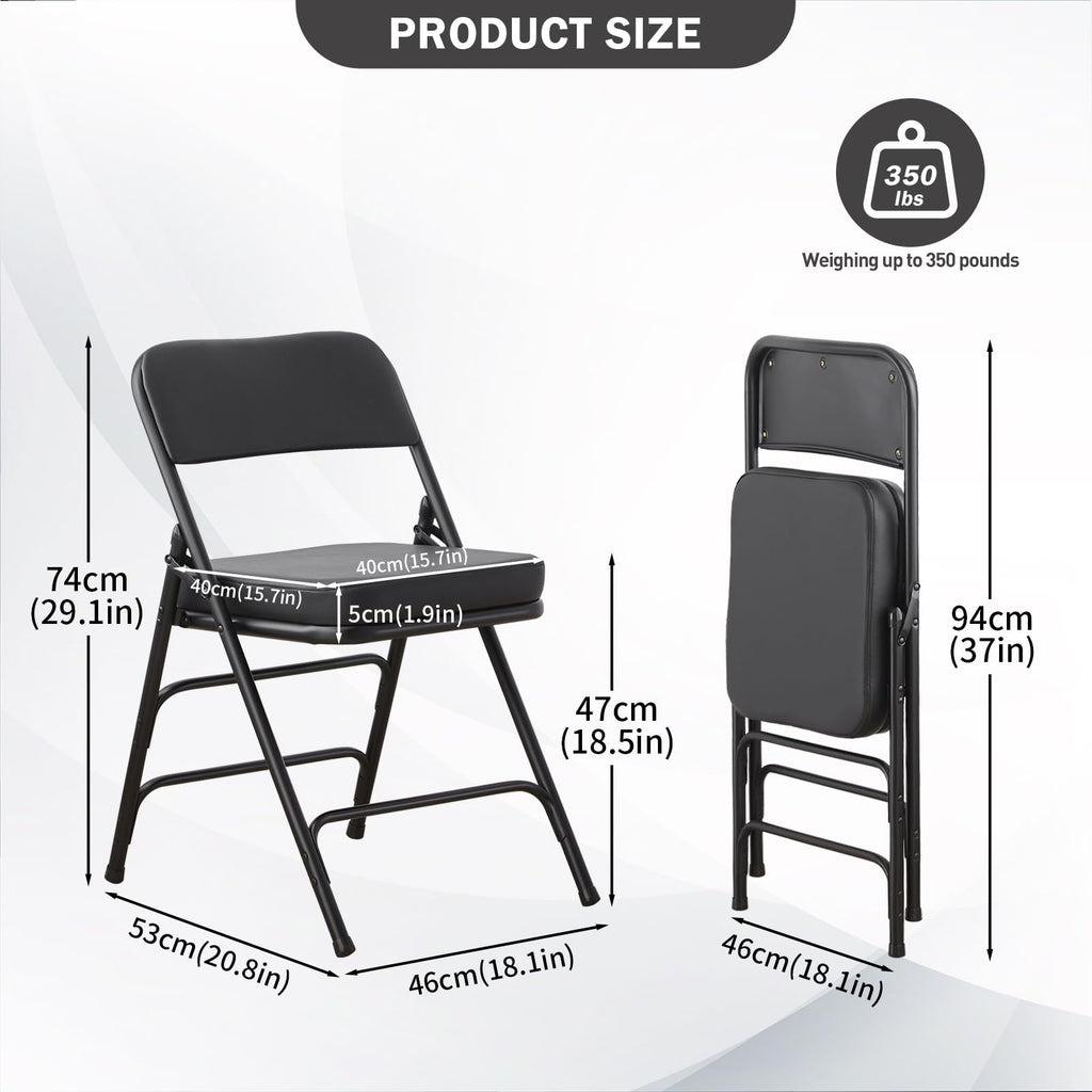 CHAIRABLE Padded Folding Chairs with Thick Cushion, 2 Pack Black - image 2
