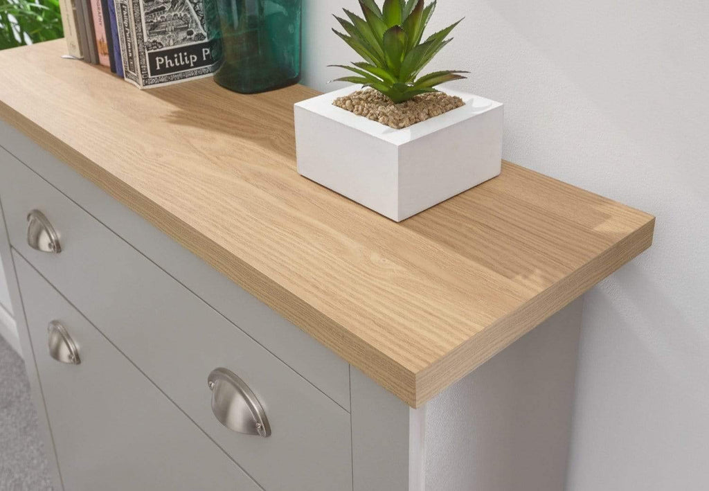 GFW Lancaster 2 Door 1 Drawer Shoe Cabinet – Grey with Oak Effect Top
