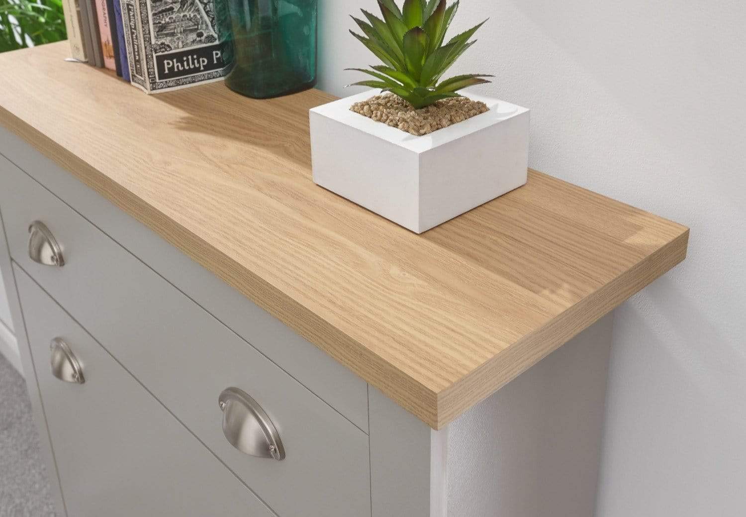 GFW Lancaster 2 Door 1 Drawer Shoe Cabinet – Grey with Oak Effect Top