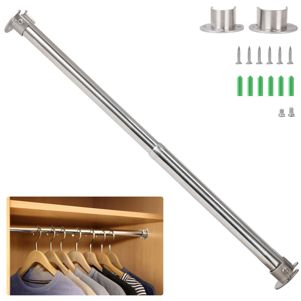 Wardlock 50-80 cm Extendable Stainless Steel Wardrobe Rail, Adjustable Clothes Rail Pole With U Shaped End Sockets. - image 1