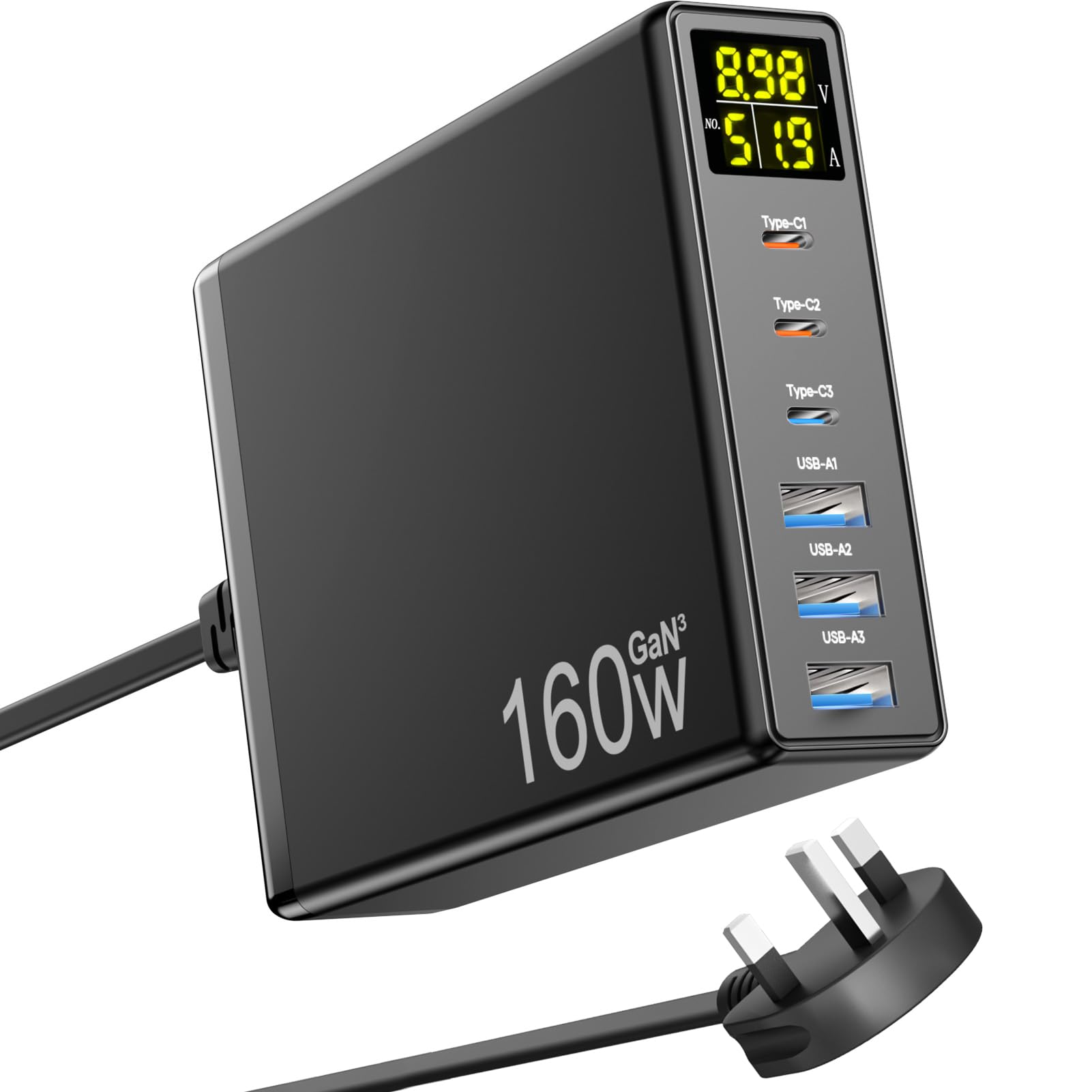 160W GaN USB C Charger – 6 Port Fast Charging Station